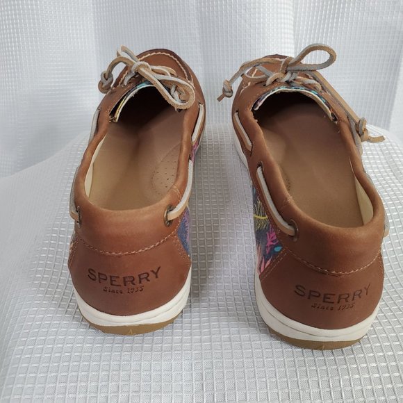 Sperry Top Sider Womens Size 8.5 M Boat Deck Shoes Tan Leather Firefish Seaweed - Picture 2 of 9